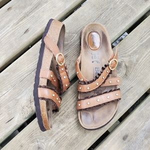 Birkenstock Betula Rhinestone Stud Brown Leather Strappy Sandals Euro 38 Woman 7